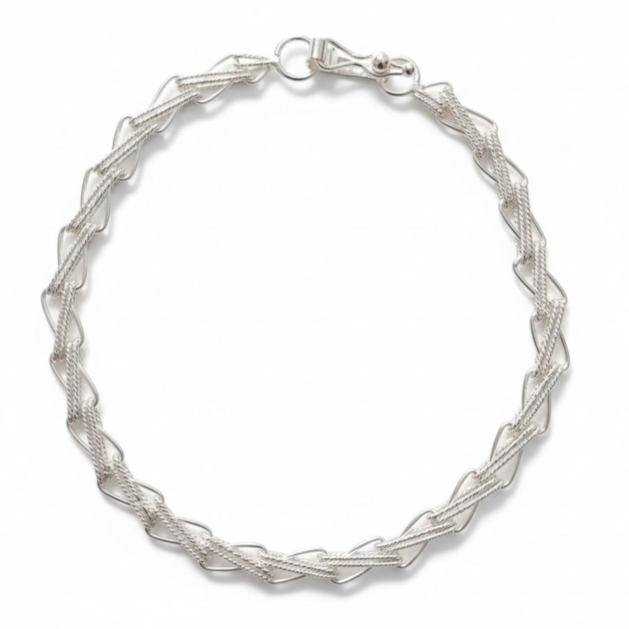 PULSERA DE PLATA TIPO ESLABON CON DISEÑO 19CM
