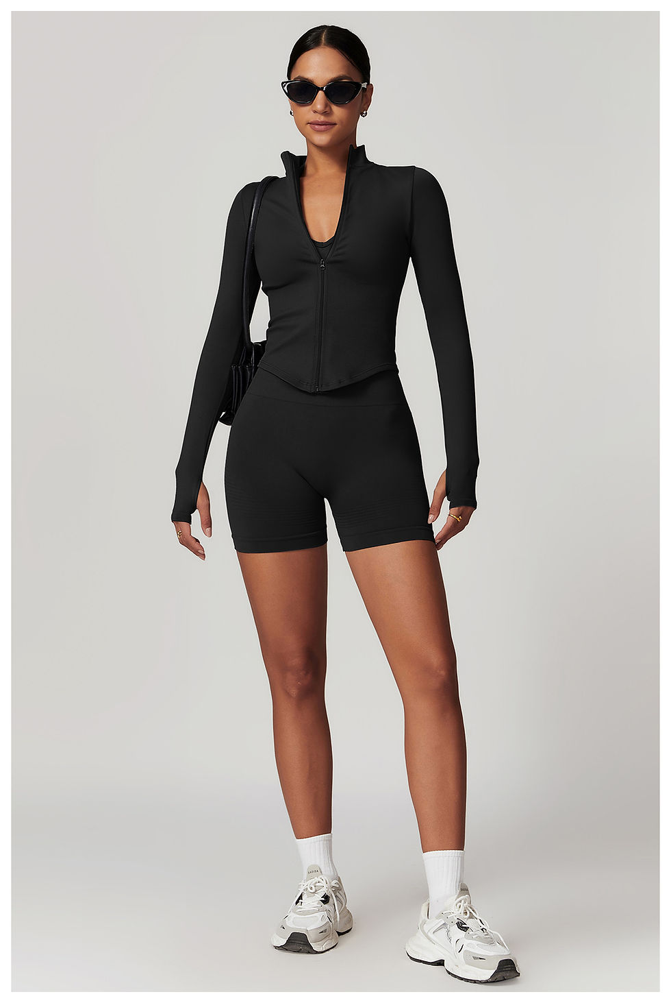 Thumbnail: Zipper Jacket Women Crop Tops Yoga T-shirts Solid Sports Top Long Sleeve Running
