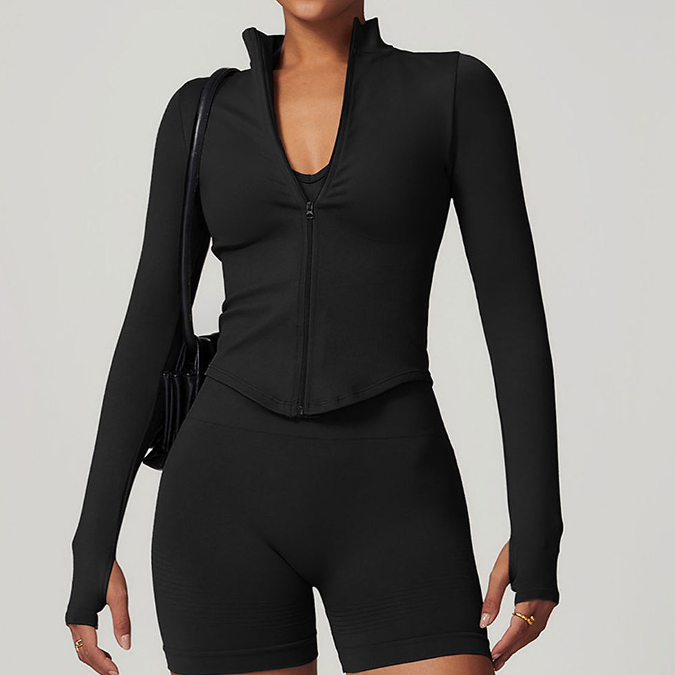 Thumbnail: Zipper Jacket Women Crop Tops Yoga T-shirts Solid Sports Top Long Sleeve Running