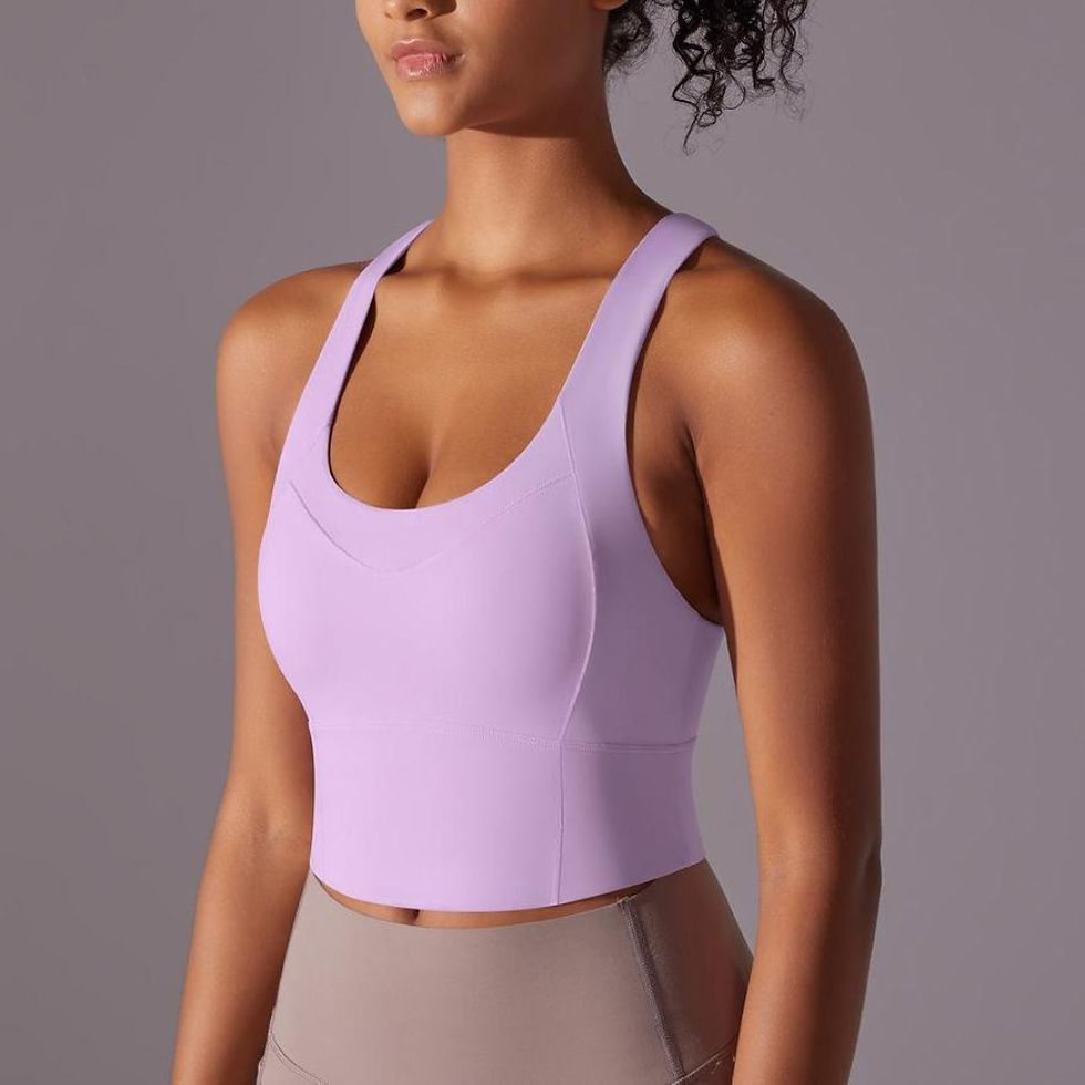 Thumbnail: Women's Nude Feel Solid Color Seamless One-Piece Cup Vest Crossback Yoga