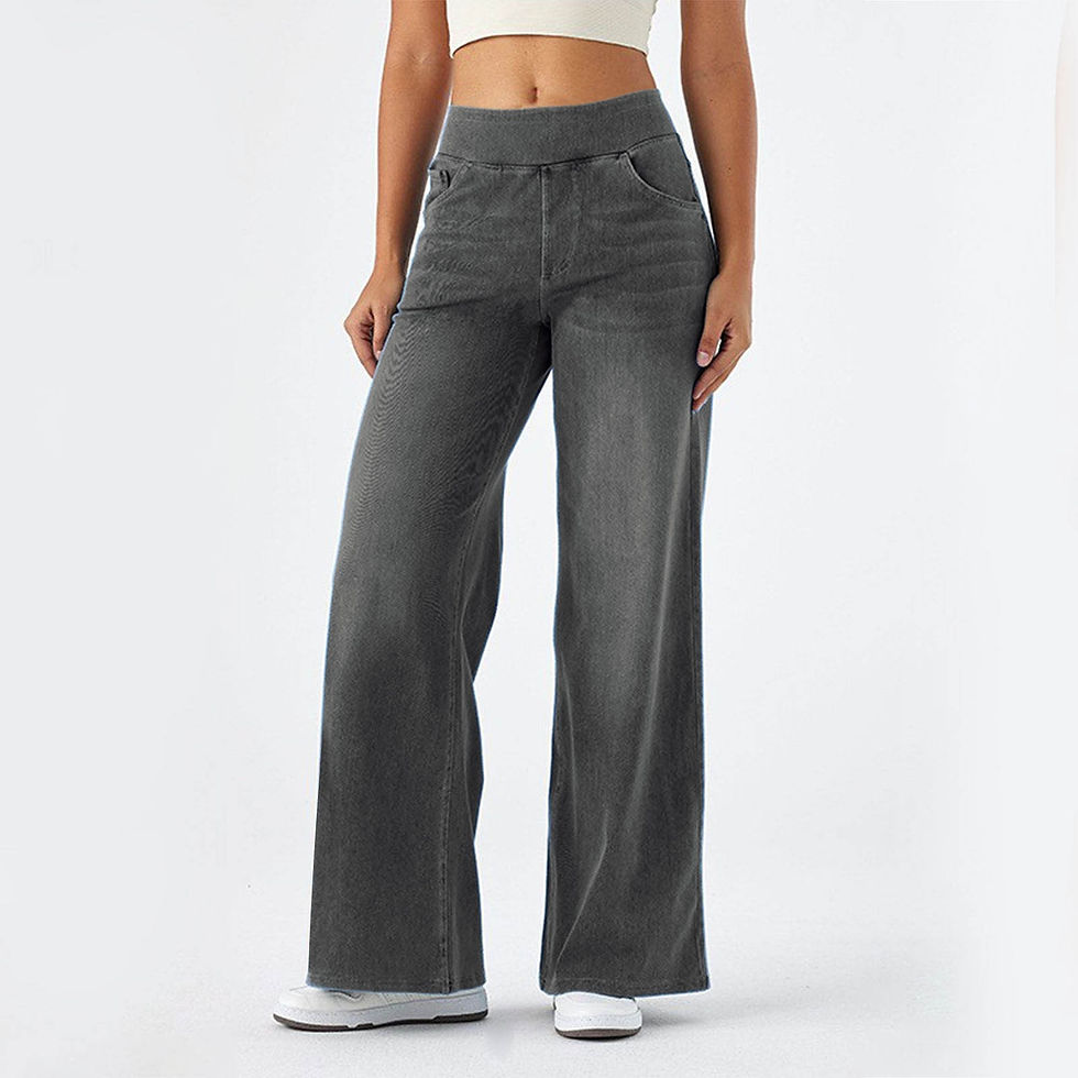 Thumbnail: Baggy Ladies Wide Leg Trousers Waistband High Waist Stretch 