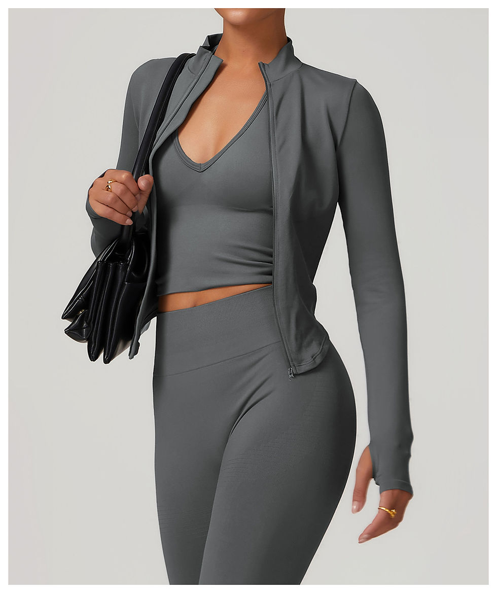 Thumbnail: Zipper Jacket Women Crop Tops Yoga T-shirts Solid Sports Top Long Sleeve Running