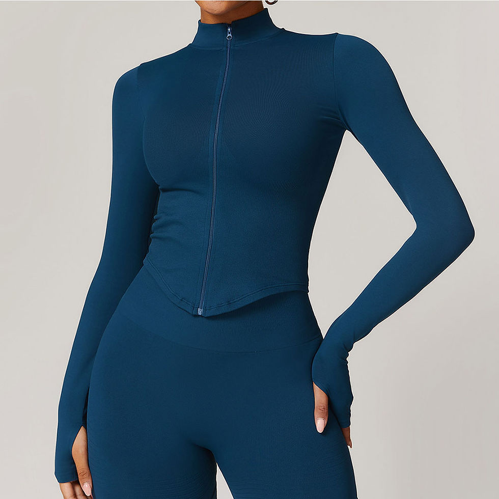 Thumbnail: Zipper Jacket Women Crop Tops Yoga T-shirts Solid Sports Top Long Sleeve Running