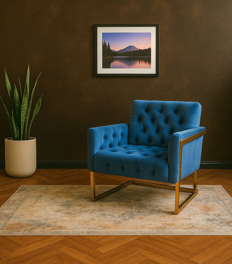 Blue Velvet Armchair with Gold Frame