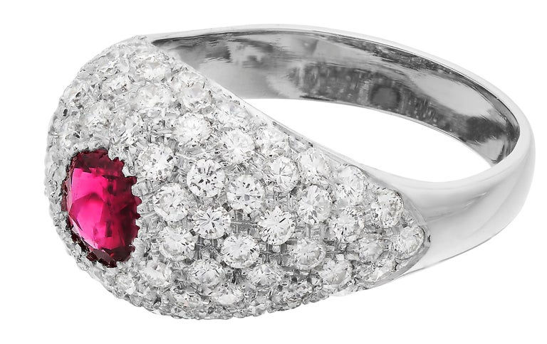 Thumbnail: GCS Certified Natural Unheated Ruby and Diamond Bombe Ring in 18 Karat Gold