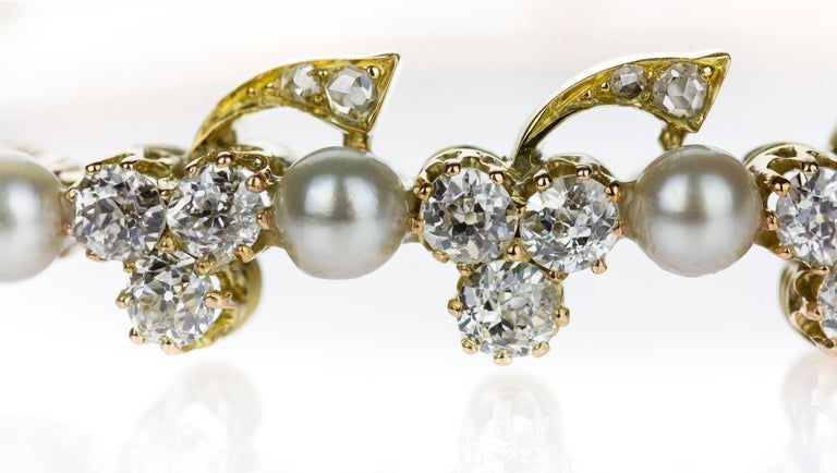 Thumbnail: Victorian 15ct Rose Gold Antique Diamond & Natural Pearl Bangle, Hairloom