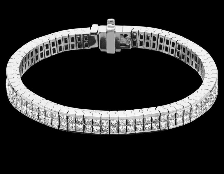 Thumbnail: Princess Cut Diamond 10ct Tennis Bracelet, Unisex Invisible-Set 18ct White Gold