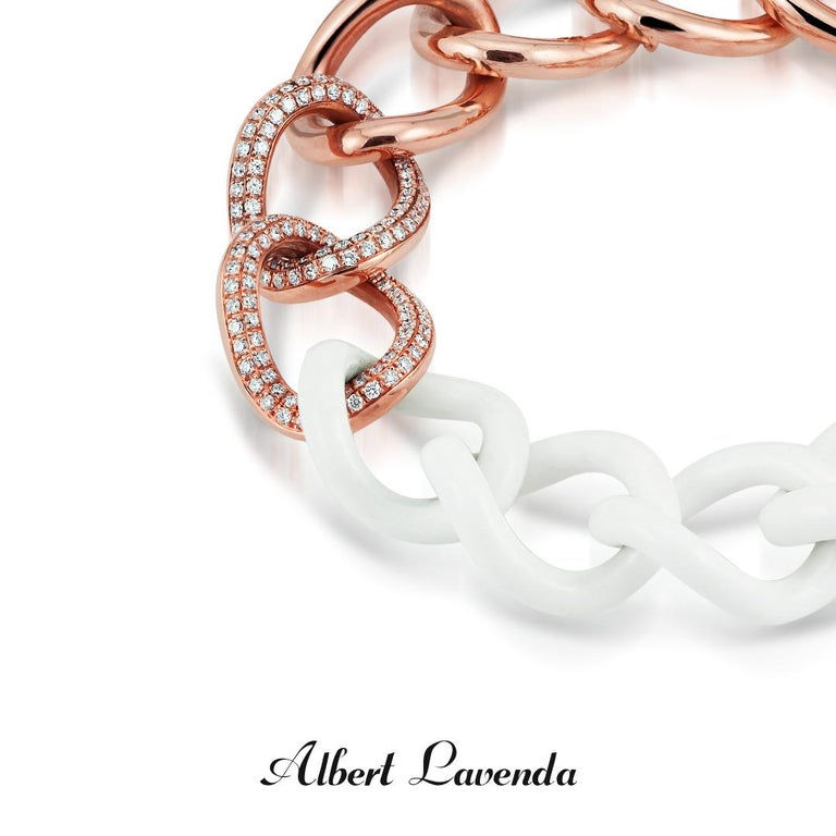 Thumbnail: Limited Edition 18K Rose Gold Diamond & Hand Carved White Agate Curb Bracelet