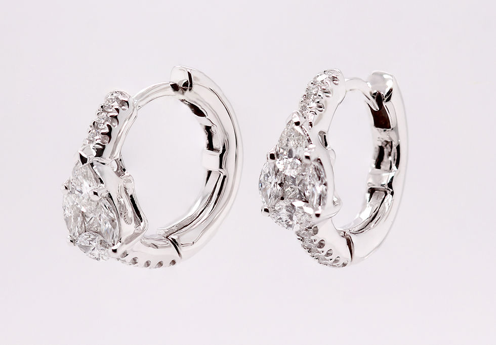 Thumbnail: 18ct White Gold Fancy Shape Natural Mined Diamond Hoop & Pear Motif Earrings