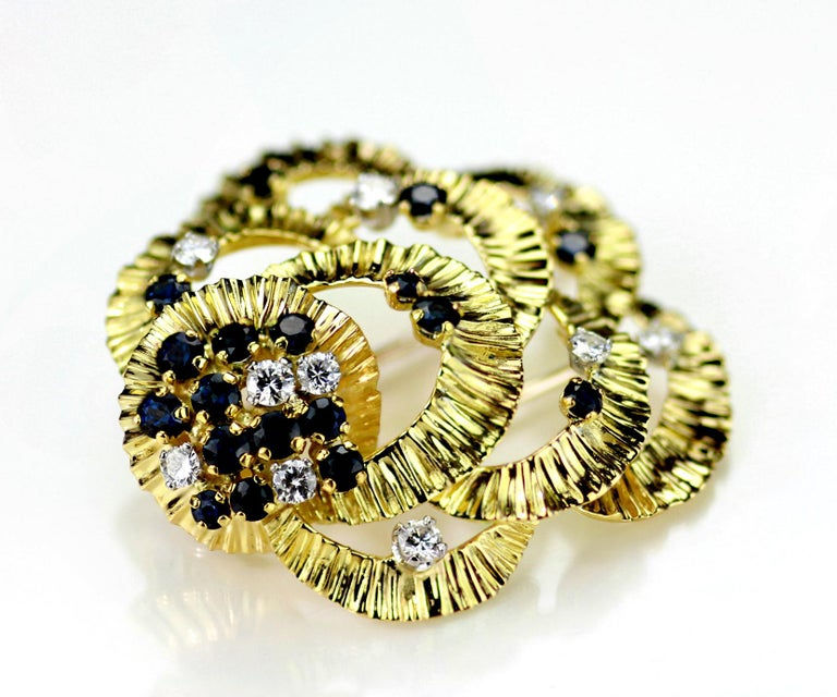 Thumbnail: Kutchinsky Diamond and Sapphire Earrings and Matching Brooch, Retro Vintage