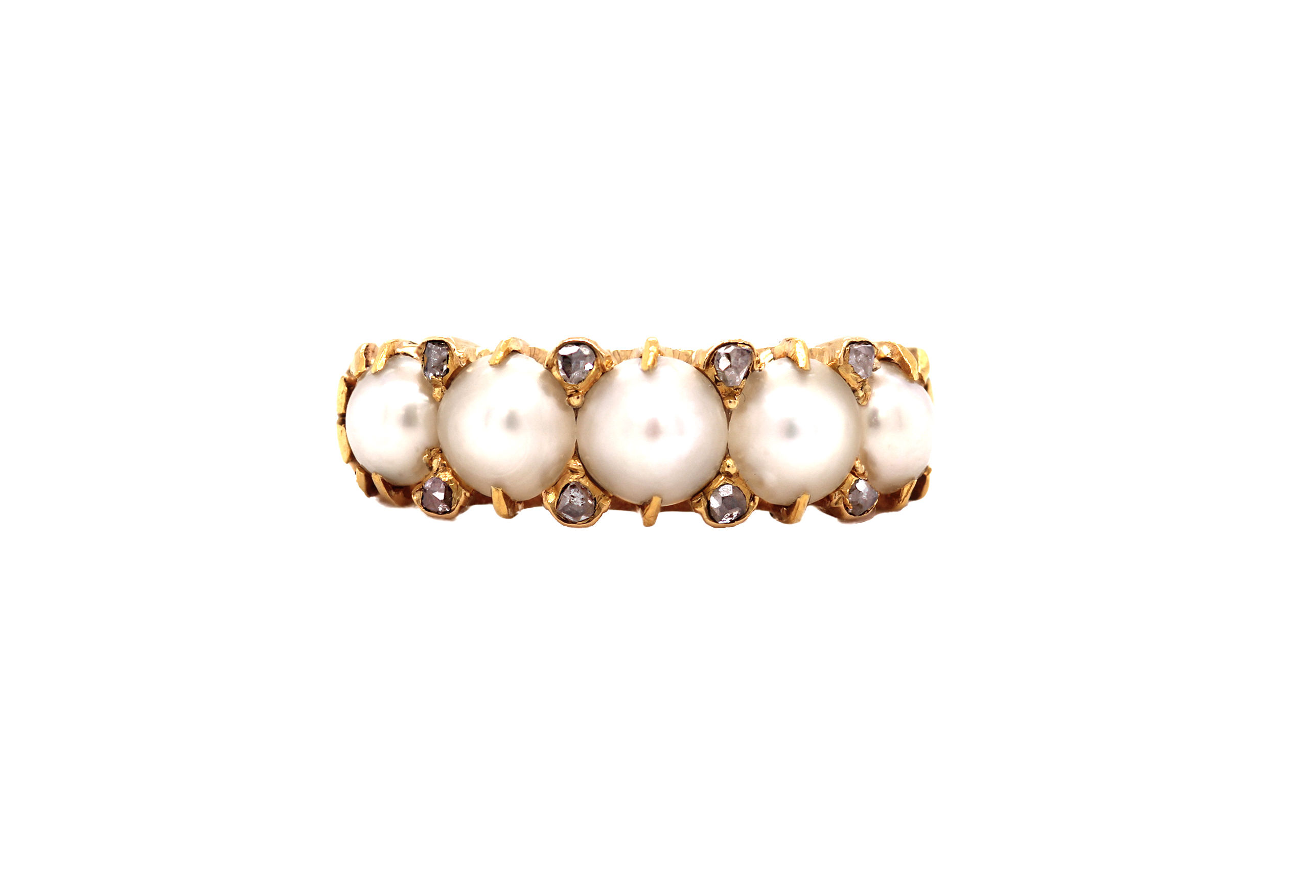 Antique Victorian 18ct yellow gold, cultured pearl and diamond crystal ring