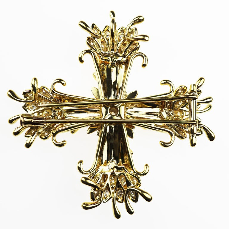Thumbnail: Tiffany & Co. Schlumberger Diamond Maltese Cross Clip-Brooch/Pendant 18K Gold