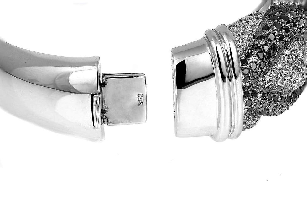 Thumbnail: Black & White Diamond Bangle in 18-K White Gold, Criss Cross Snake Design