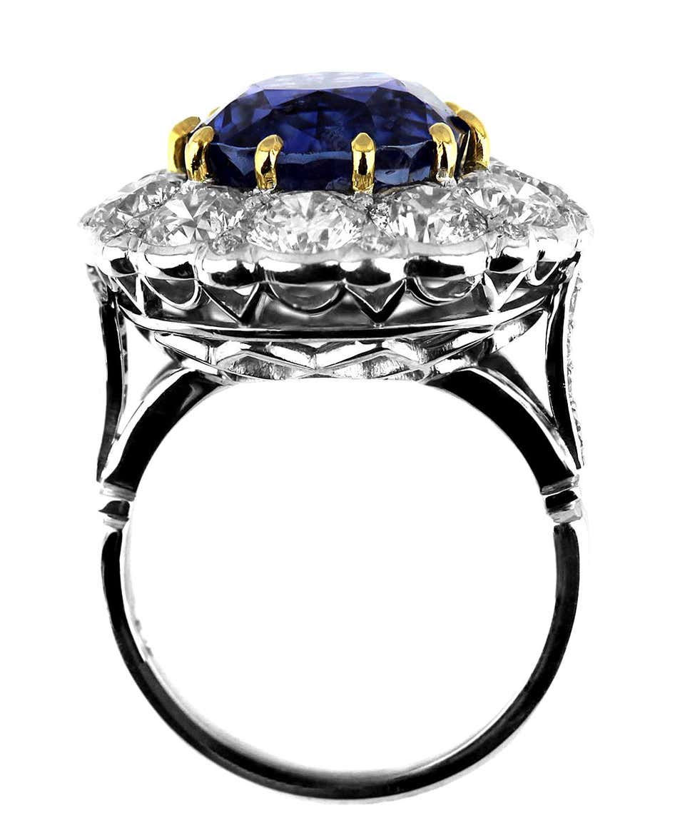Thumbnail: Certified Sapphire, Unheated Natural Sri Lanka 10.6 Carat & Diamond Cluster Ring