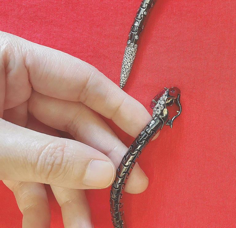 Thumbnail: Limited Edition Snake/Serpentine Necklace with Tourmaline, Ruby and Diamonds