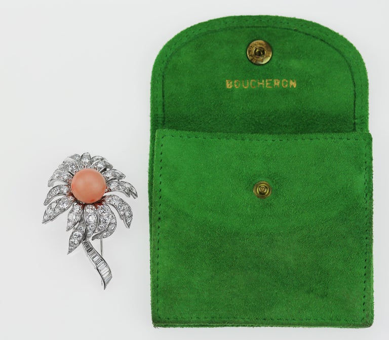 Thumbnail: Boucheron French 1980's Vintage Floral/Flower Pink Coral & Diamonds Brooch