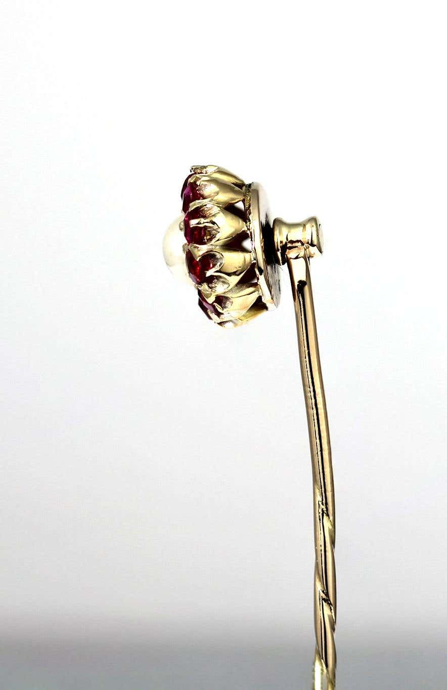 Thumbnail: Antique Pearl and Ruby Stick Pin/Tie Pin in 9 Carat Yellow Gold