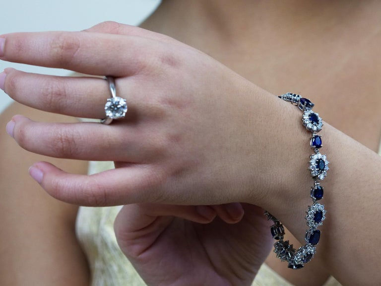 Thumbnail: Sapphire & Diamond Cluster Bracelet in 18ct White Gold, Statement Piece
