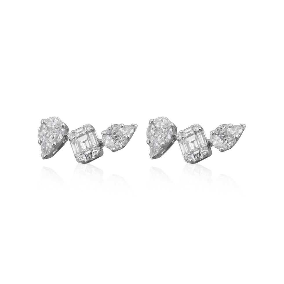Thumbnail: 18ct White Gold Fancy Shape & Brilliant Diamond Statement Earrings