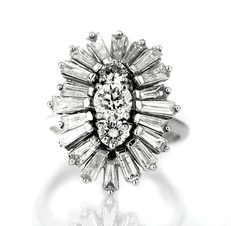 Thumbnail: Diamond Round and Baguette Cocktail Cluster 3-Stone Ring in 18 Karat White Gold