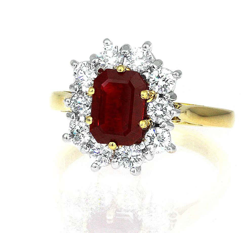 Thumbnail: Certified Burmese (Myanmar) Ruby & Diamond Cluster ring in Bimetal 18K Gold