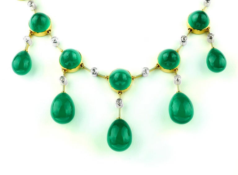 Thumbnail: Retro, Vintage 1950s Green Chrysophrase & Old Diamond Briolette Drop Necklace
