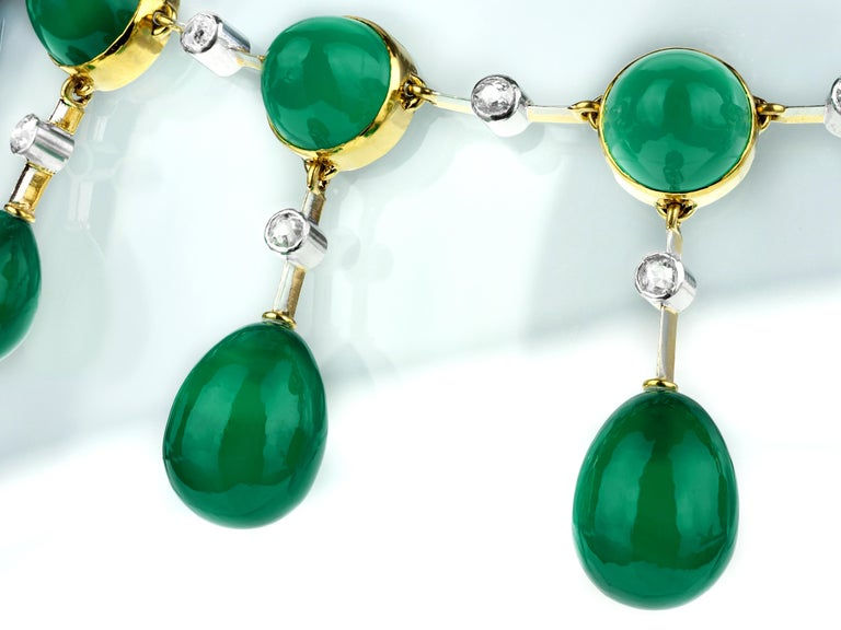 Thumbnail: Retro, Vintage 1950s Green Chrysophrase & Old Diamond Briolette Drop Necklace