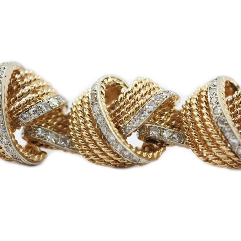 Thumbnail: Retro 1950's Famous Design 18ct Yellow Gold Rope Knot Diamond Statement Bracelet