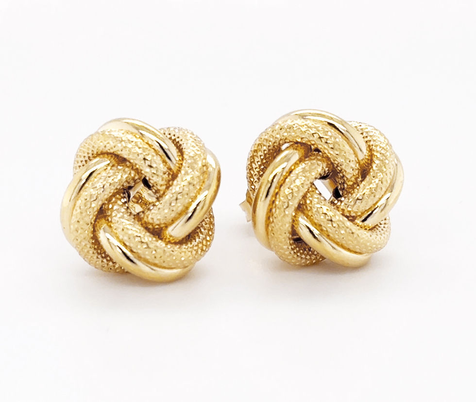 Thumbnail: 18ct Yellow Gold Textured Vintage Love Knot Stud Earrings