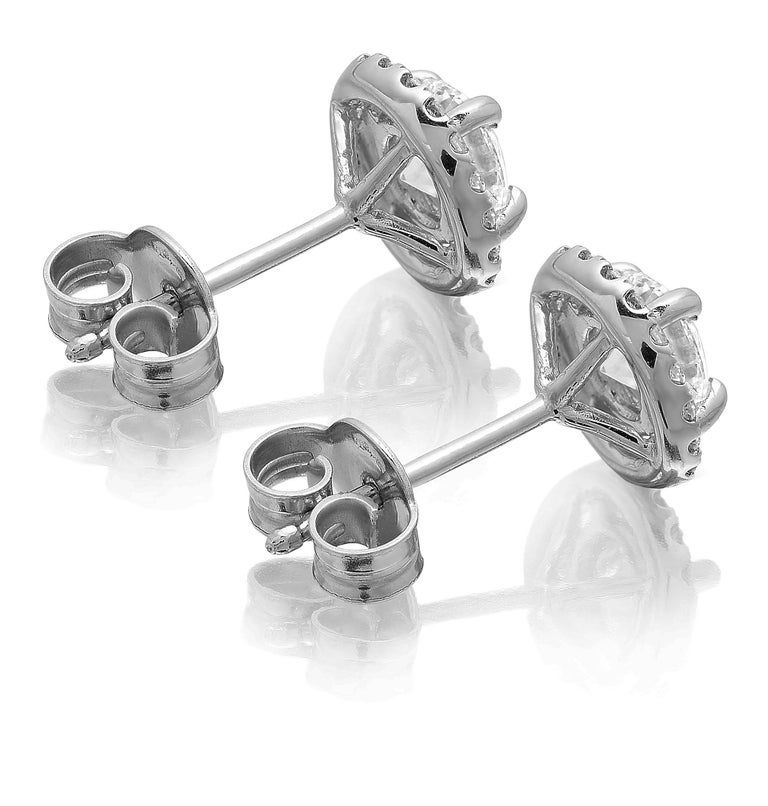 Thumbnail: Diamond Single Stone Solitaire Stud Surrounded by Halo Cluster 1.20 ct Earrings