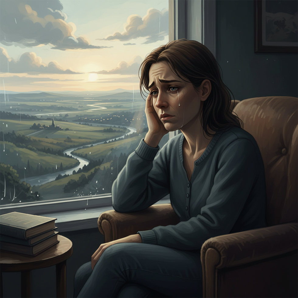 mulher triste olhando a janela