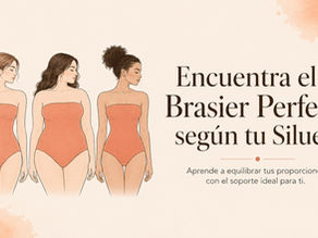Hero image for a blog post on a warm cream background with soft terracotta watercolor accents. On the left, three diverse female silhouettes with realistic body shapes wear terracotta strapless bodysuits. On the right, it features the headline Find the Perfect Bra for Your Body Shape and the subheadline Learn how to balance your proportions with the ideal support for you.