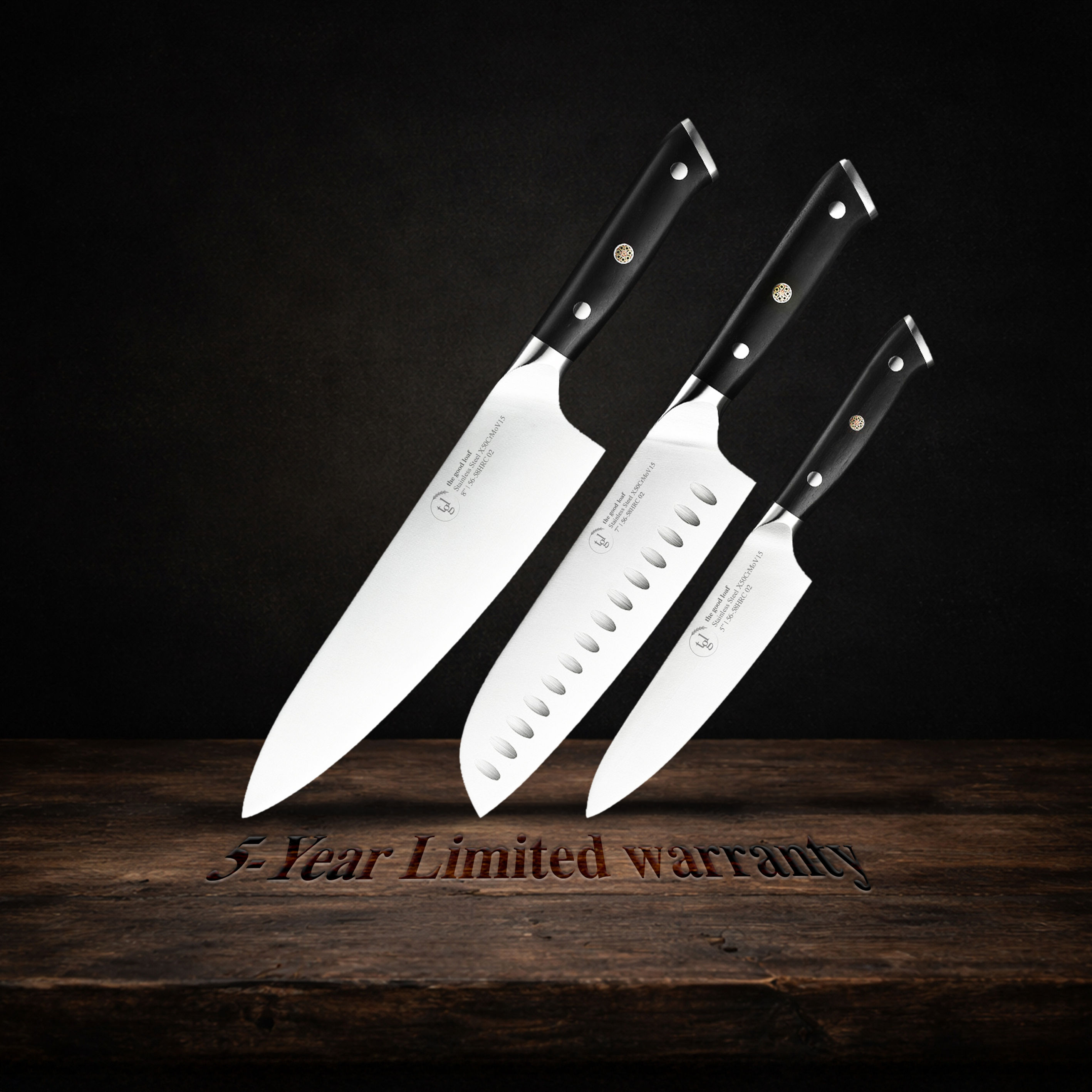 TGL 3-Piece Knife Set featuring chef, Santoku, utility knives, available in Singapore.