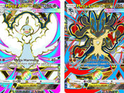 pokemon.com 官方《Deluxe Pack: Mega》卡圖並列:Mega Charizard X ex(HP 220)、Mega Altaria ex(HP 190)、Mega Lucario ex(HP 190)、Eevee(HP 50)