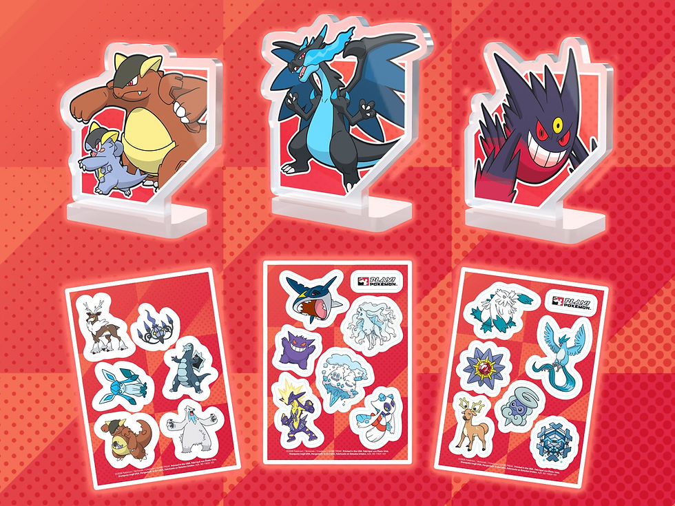 Play! Pokémon 10 月 League 獎勵官圖,三款 Mega 進化亞克力立牌同貼紙