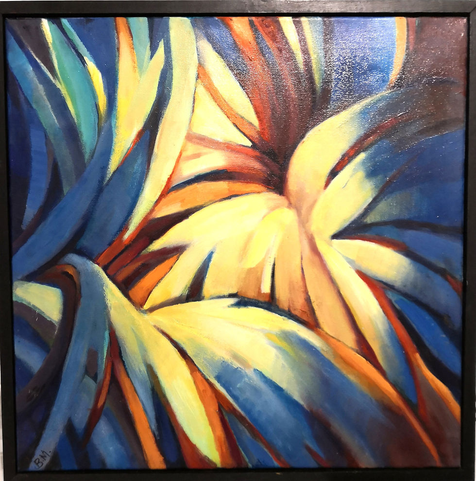 Palm leaves (52 x 52 cms including black wooden frame) oil on deep canvas