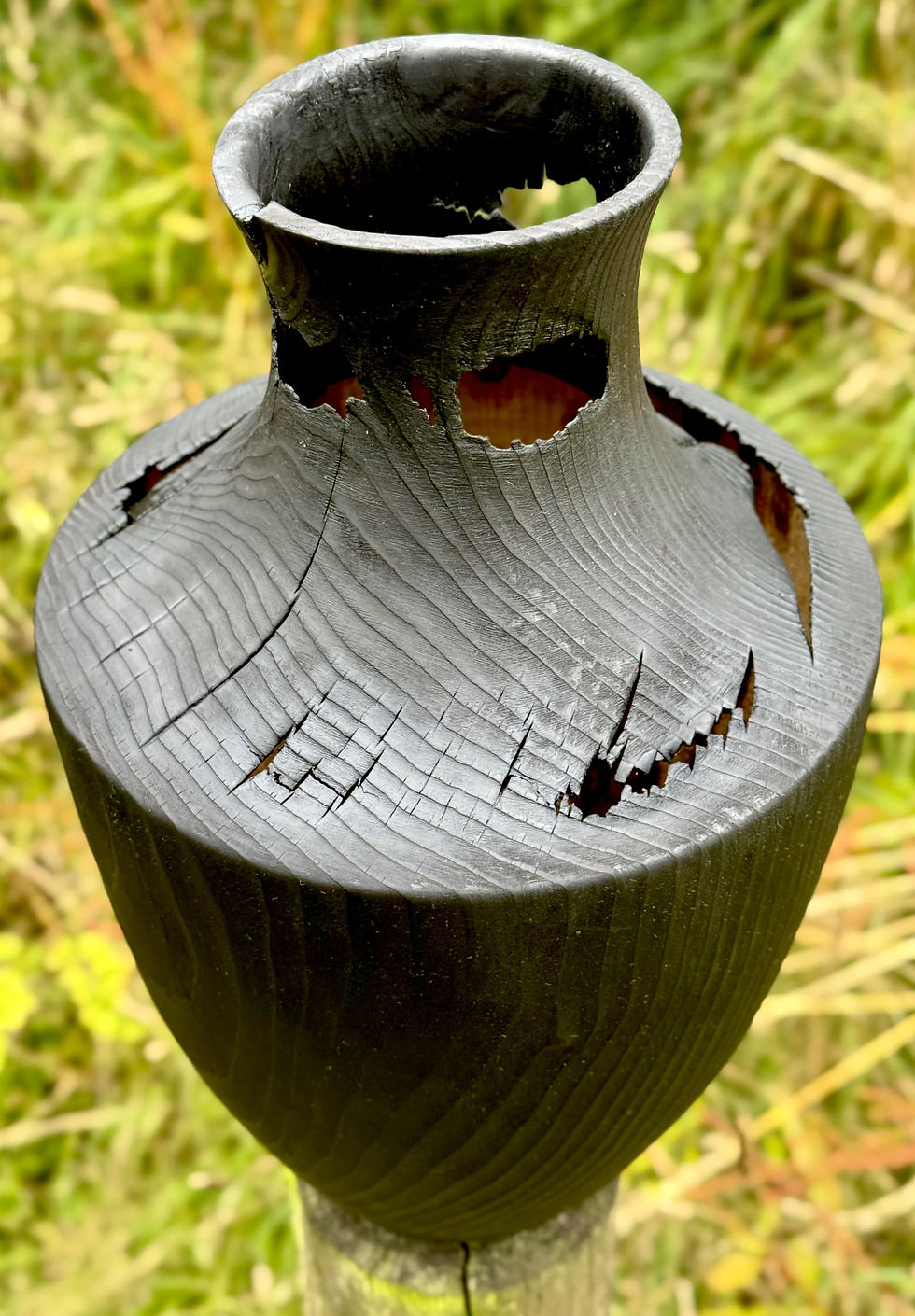 Yakisugi vase brought back from the edge and beautiful in its imperfection