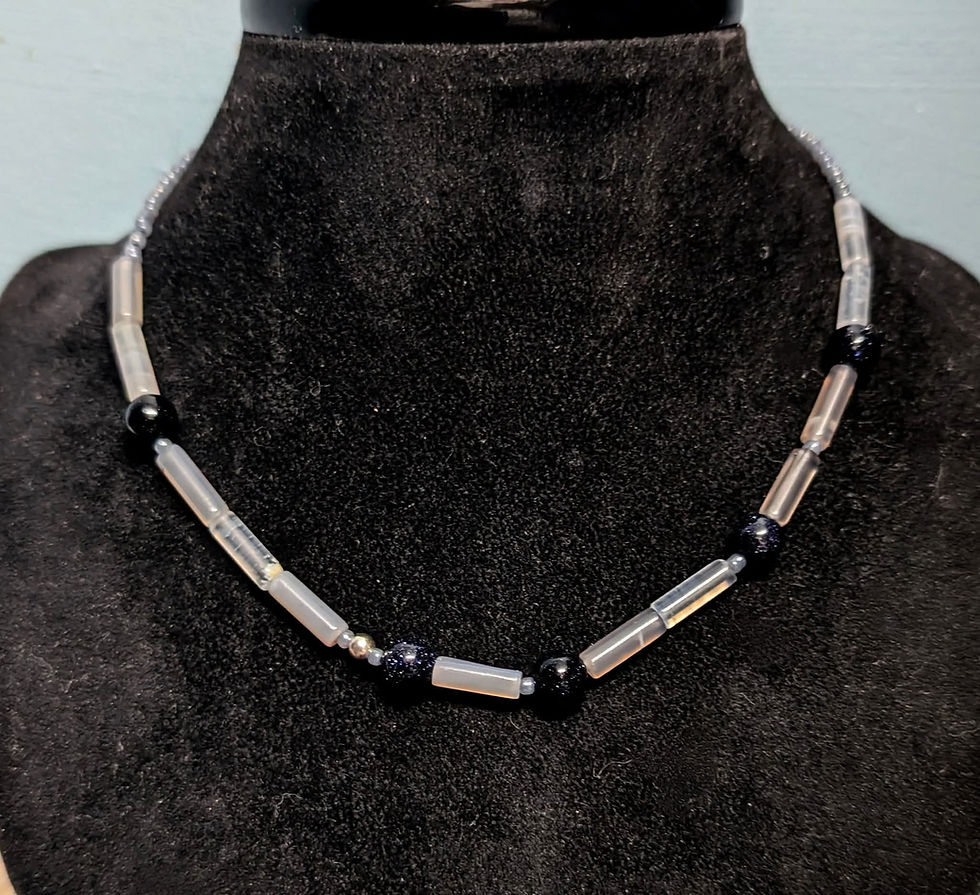 Thumbnail: Goldstone and agate morse code necklace 