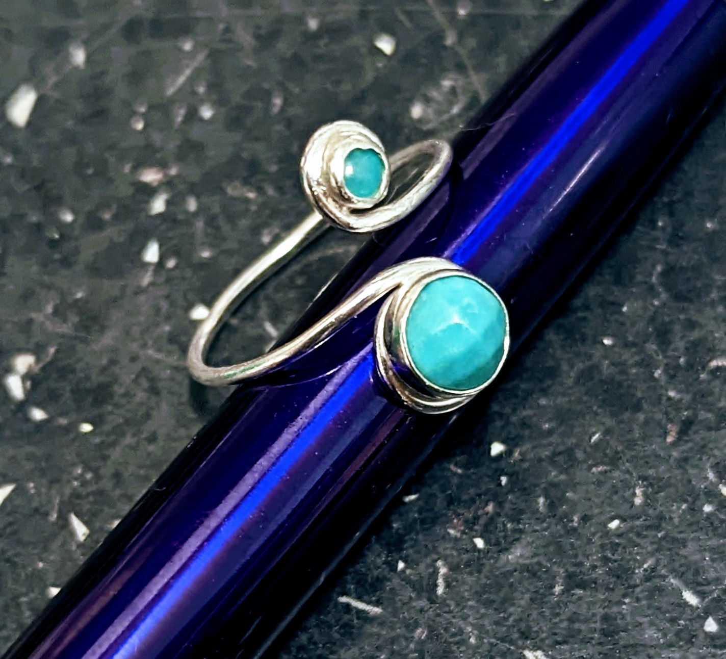 Turquoise and Amazonite adjustable ring. Size small.