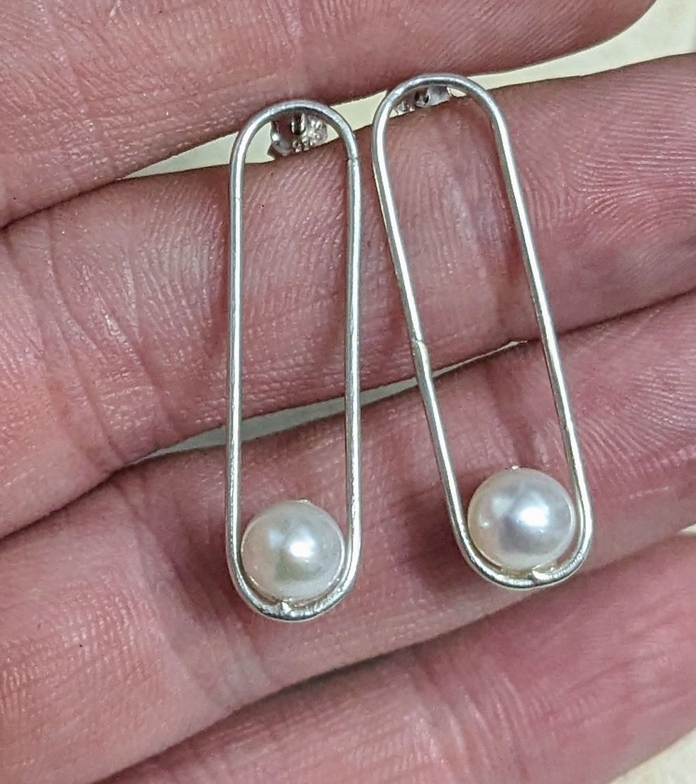 Thumbnail: Sterling silver and pearl elongated studs 