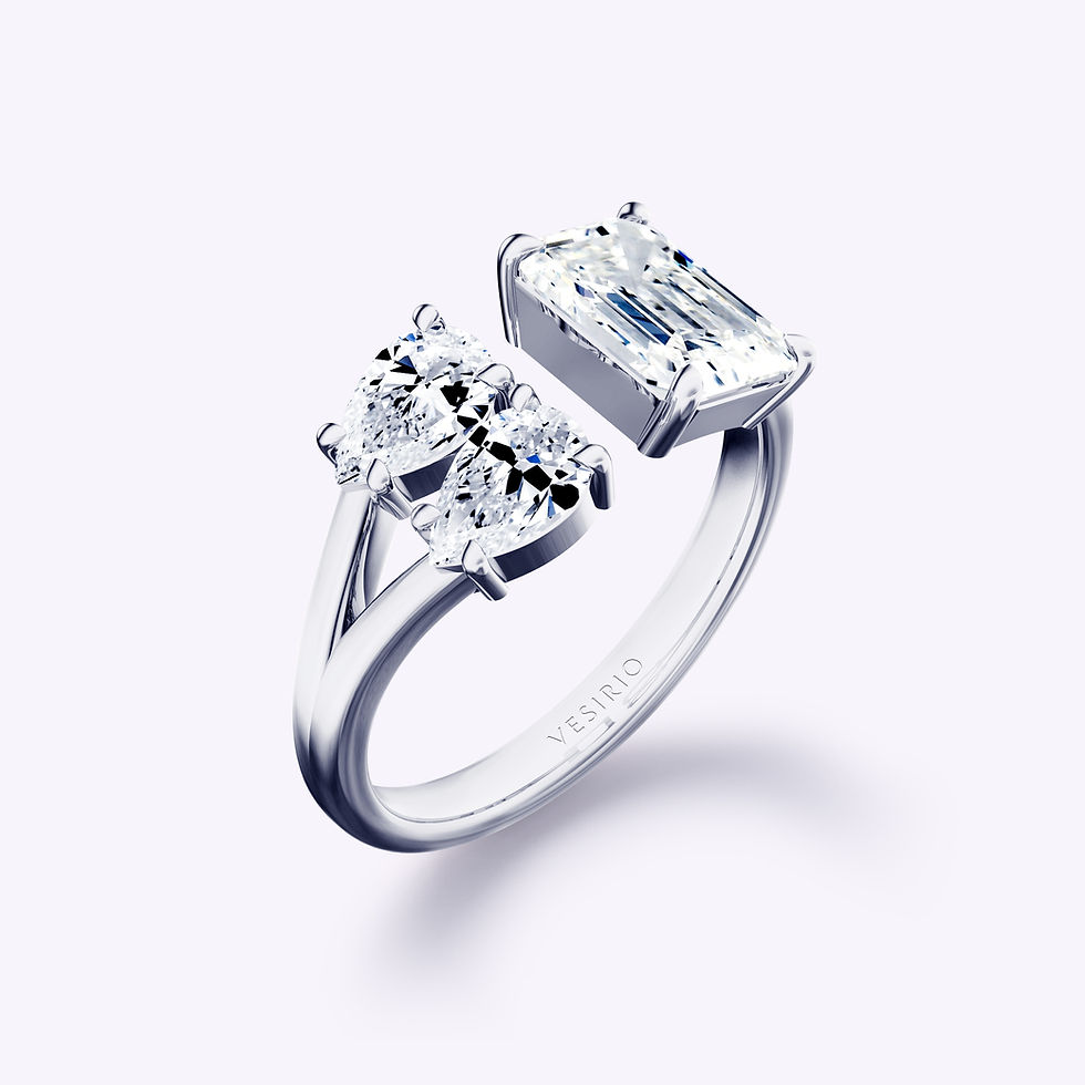 Double-Pear Three-Stone Emerald Diamond Engagement Ring|18K White Gold|Platinum