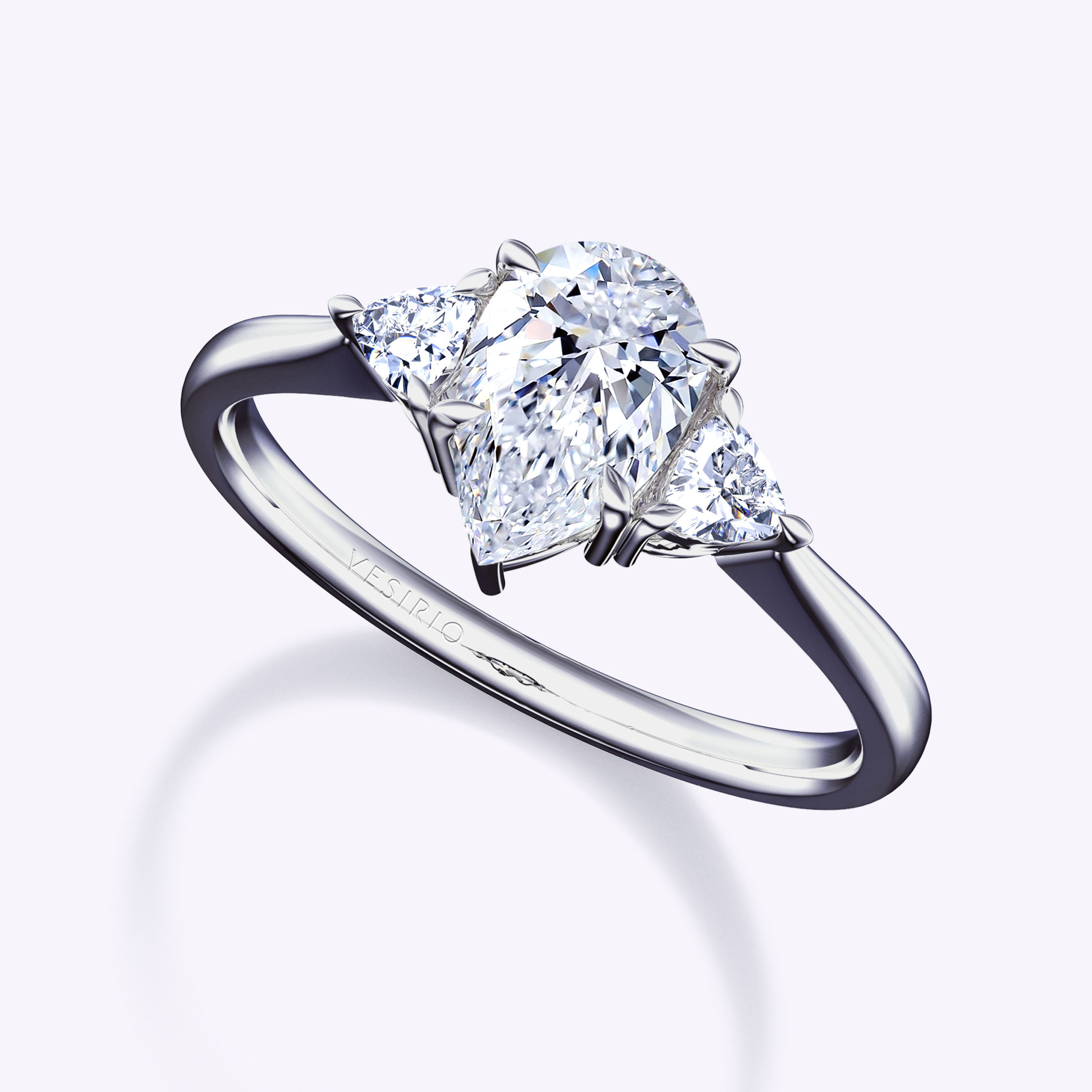 Trillion Three-stone Prong Diamond Engagement Ring| 18K White Gold | Platinum