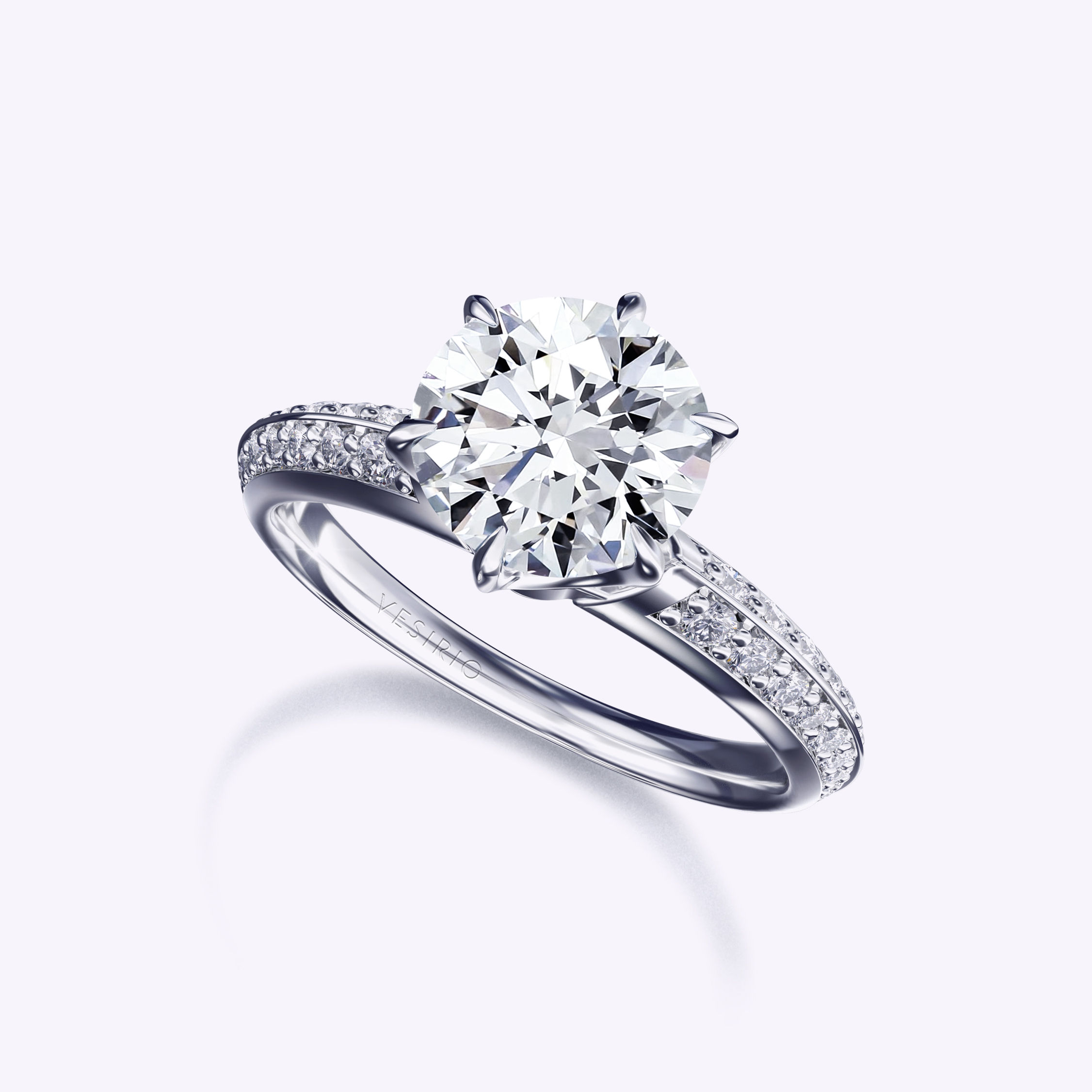 Vintage Crown Double Pavé Solitaire Diamond Engagement Ring