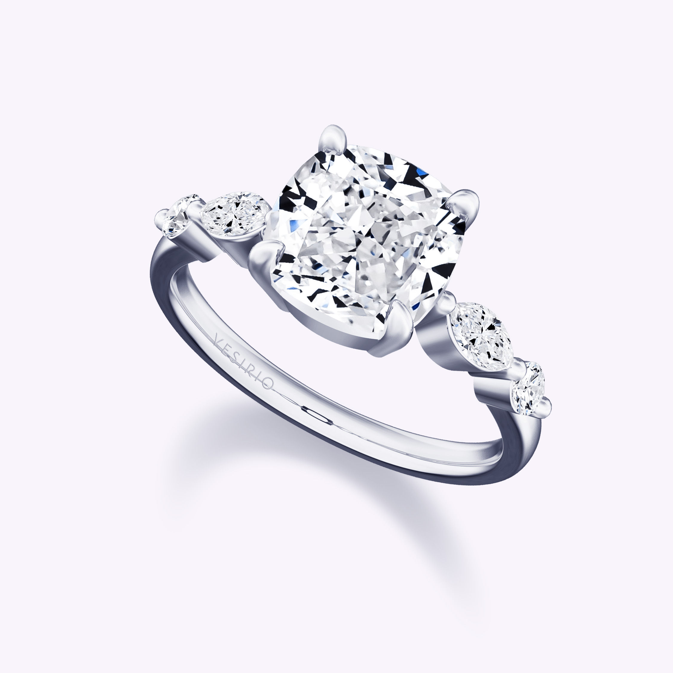 Unique Side Accents Cushion Diamond Engagement Ring