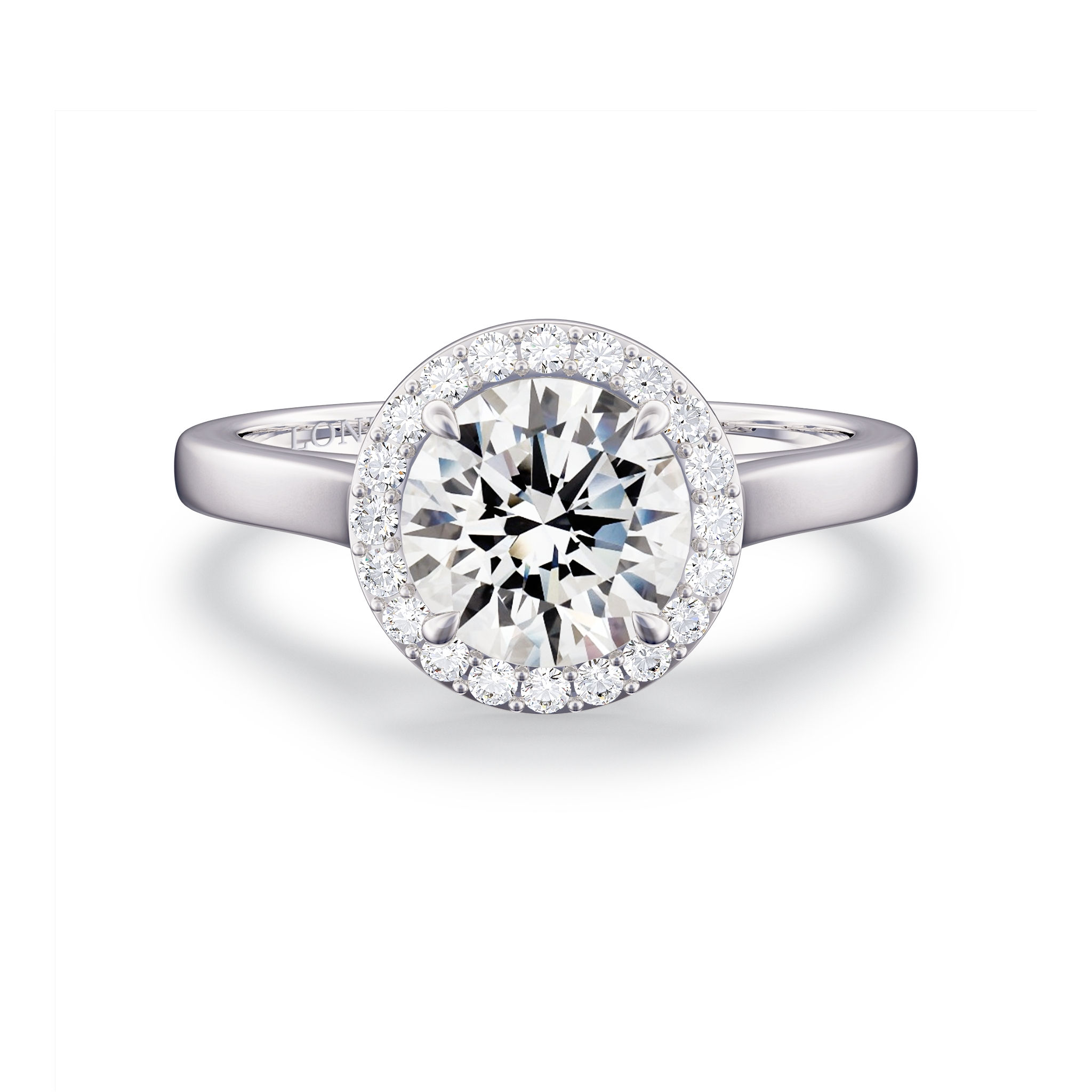Round Halo Straight Band Diamond Ring
