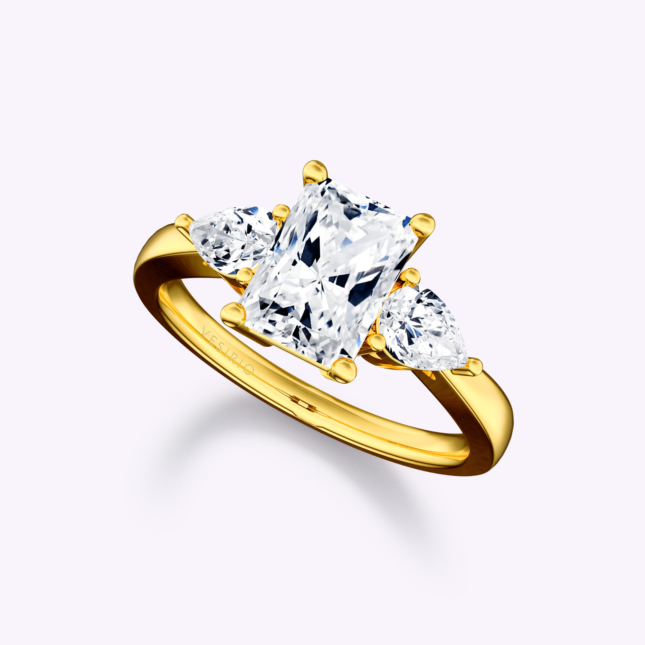 Radiant Cut Pear Three-Stone Diamond Engagement Ring | 18K Yellow Gold