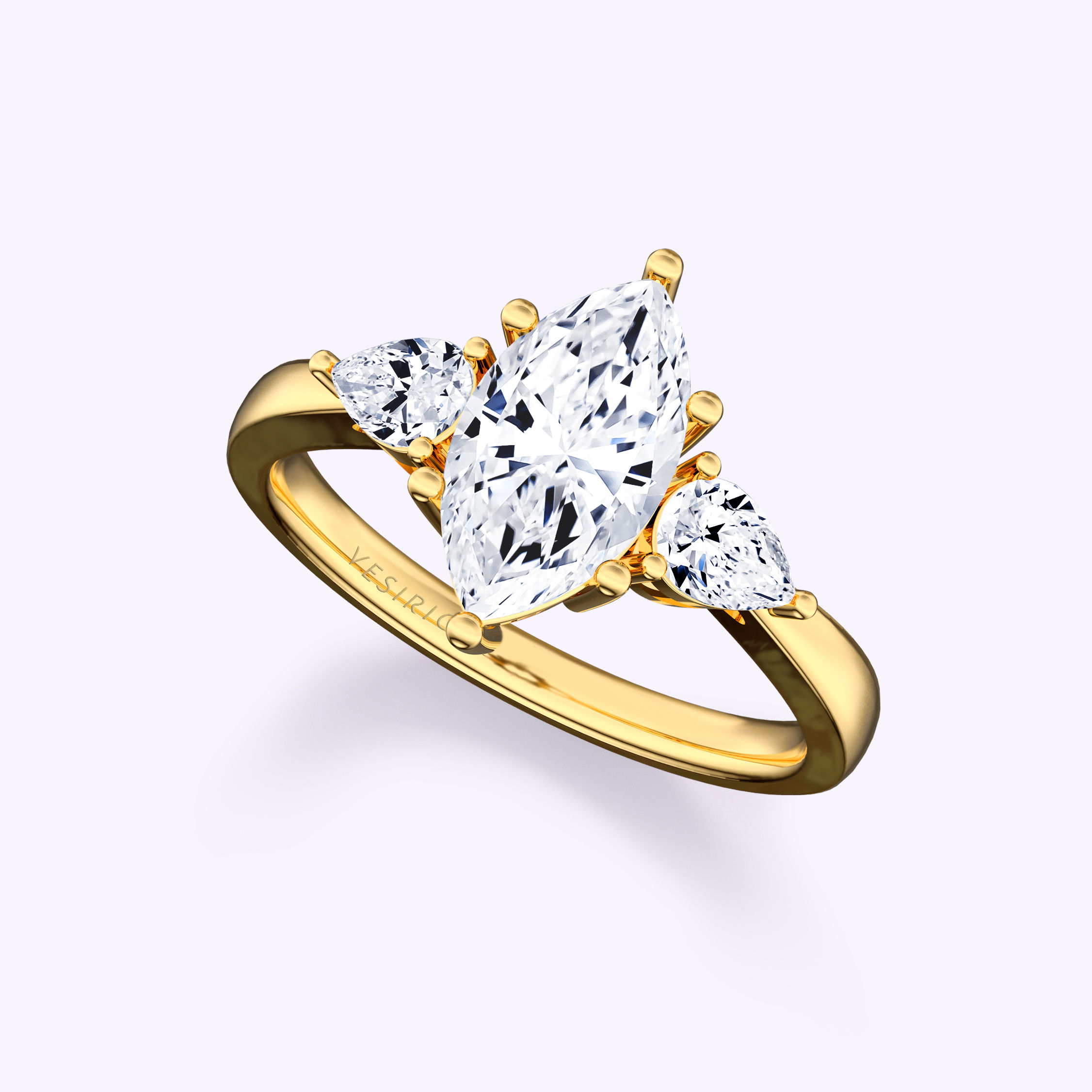 Dainty Teardrop Three-Stone Marquise Diamond Engagement Ring | 18K Yellow Gold