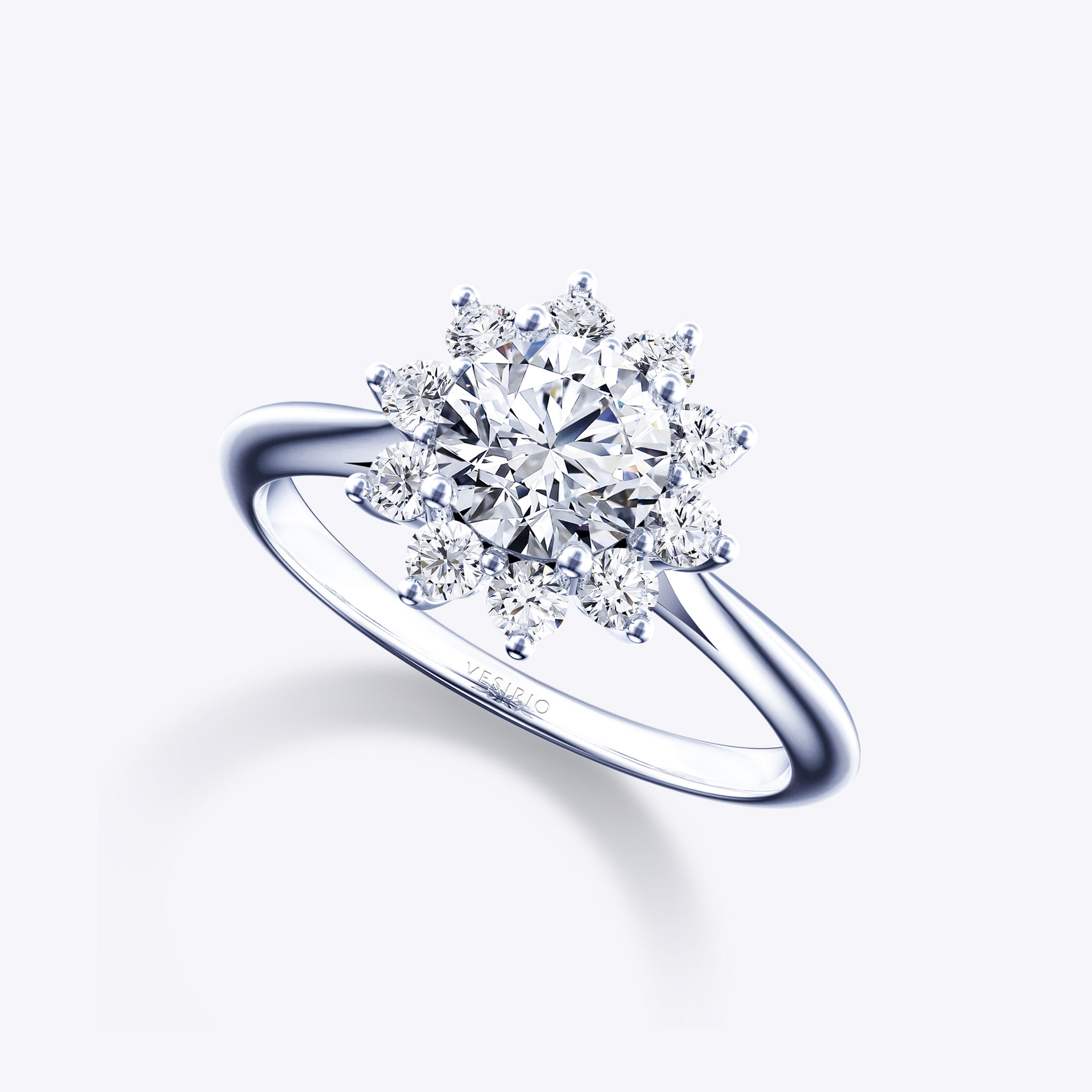 Unique Classic Sunflower Cluster Cathedral Diamond Engagement Ring