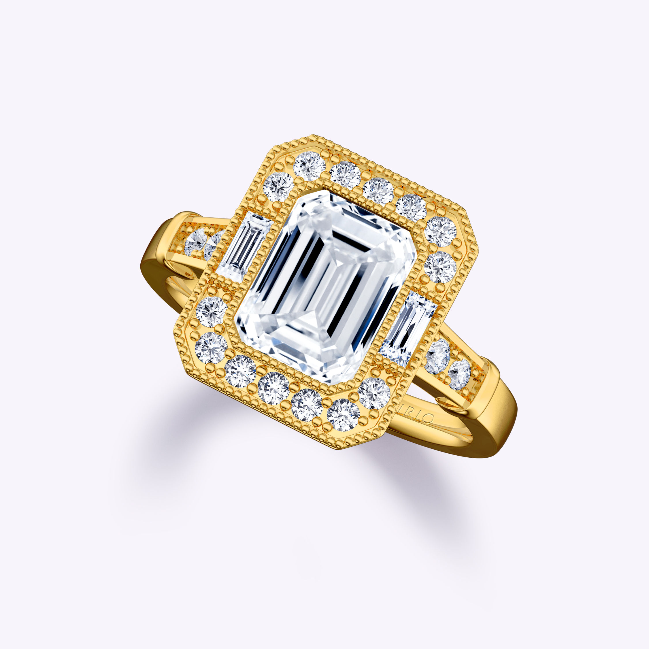 Unique Antique Milgrain Halo Emerald Diamond Engagement Ring | 18K Yellow Gold