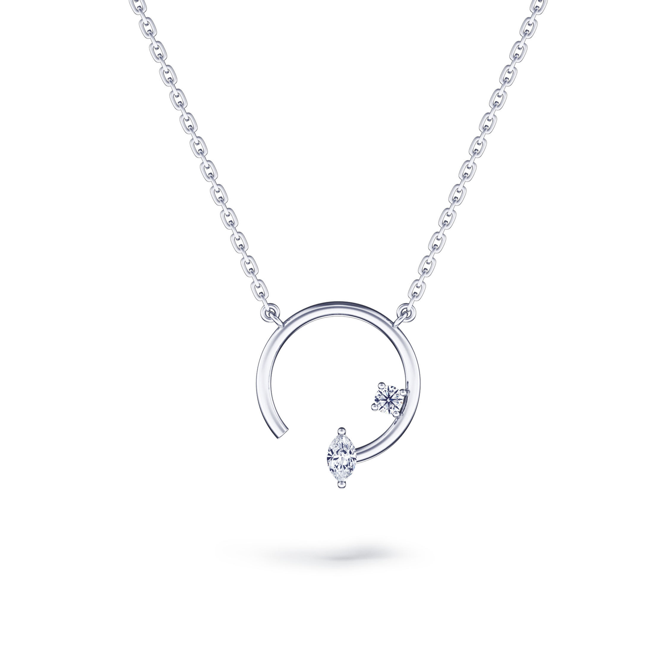 Necklace·Starry Fate|StylishCircle Double-Stone Diamond Necklace|Platinum